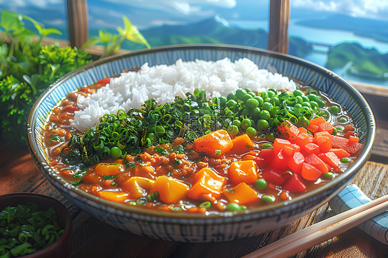 丰盛美味的经典日式咖喱饭图片