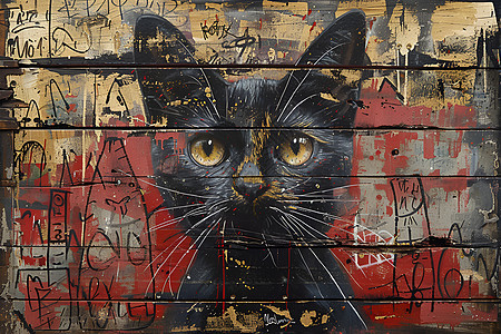 街头猫咪涂鸦图片