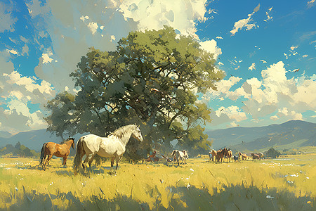 马儿在草原上图片