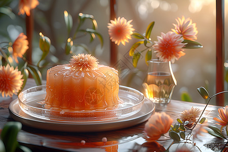 美食甜品月饼上的花朵设计图片