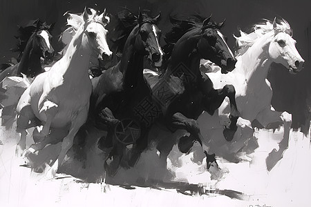 驰骋雪原上的马群图片
