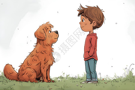 可爱的小狗和卡通男孩图片