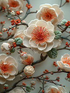 缝制皮具展示的花卉艺术品插画