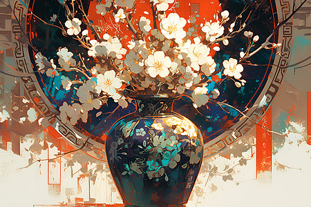 陶瓷花瓶中的梅花图片