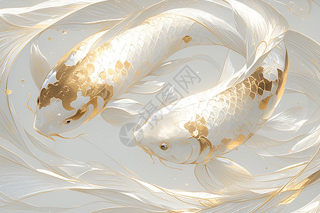 设计的金色鱼儿插画图片