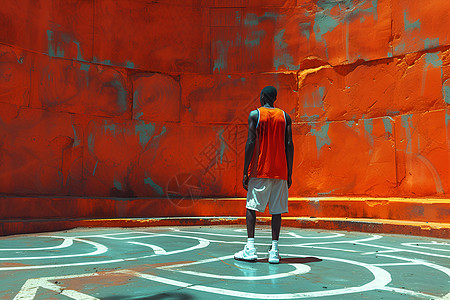 室内篮球场室内的篮球少年插画
