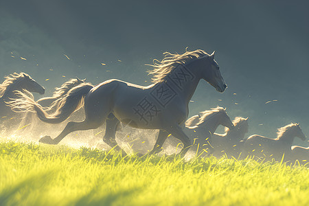 草原上奔腾的马匹图片