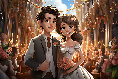 童话婚礼的夫妻背景图片