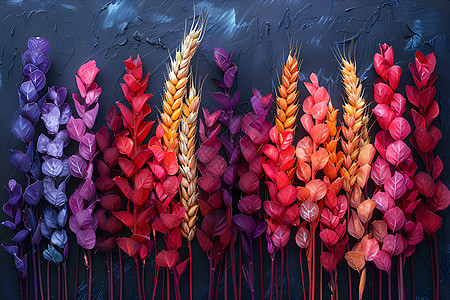 彩色干花和小麦背景图片