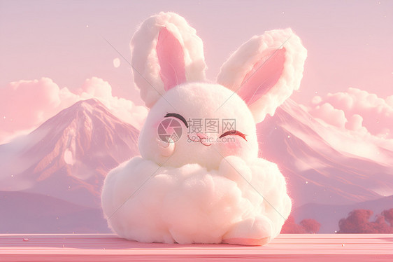 玩耍中的棉花糖兔图片