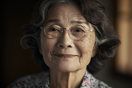 祖母微笑着凝视镜头背景图片