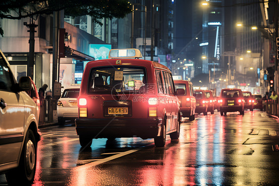 夜晚道路上的车辆图片