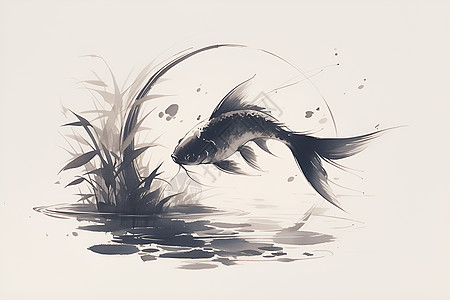静谧池景传国中的两条锦鲤图片