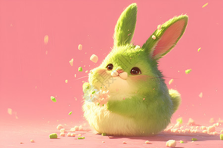 甜蜜的绿色兔子图片
