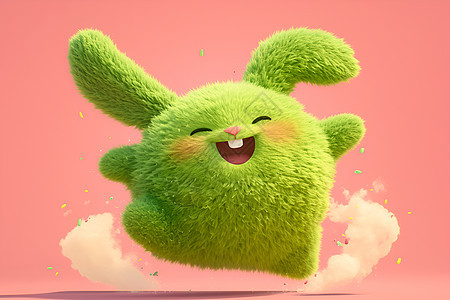 飞行的绿色棉花糖兔子图片