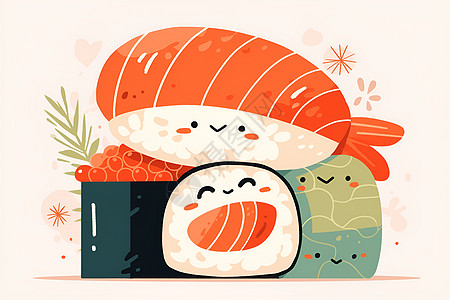 插画中的可爱寿司|风格图片