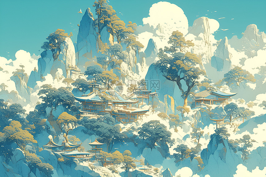 闪耀中华古代山水之美插画图片下载-正版图片601081402-摄图网