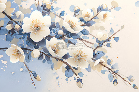 蓝色花枝花瓣图片