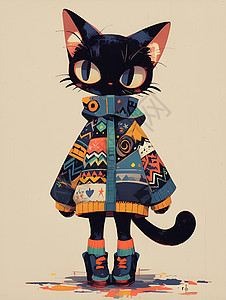 五彩斑斓的时尚黑猫图片