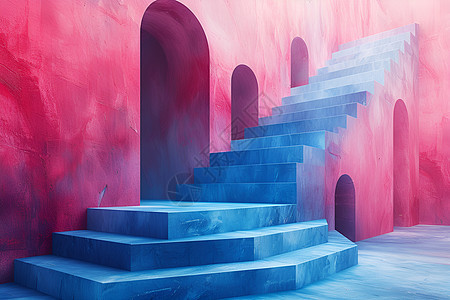 粉蓝交错楼梯背景图片