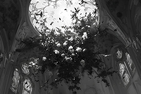 昏暗教堂里的玫瑰图片