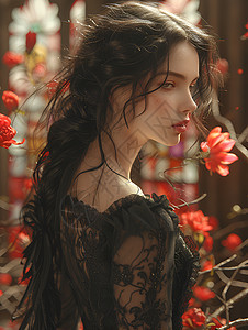 鲜花中的公主背景图片