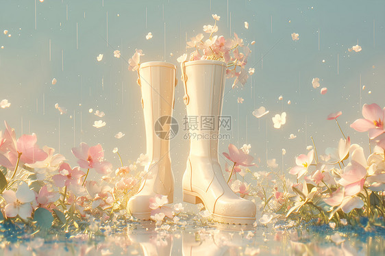花朵雨靴图片