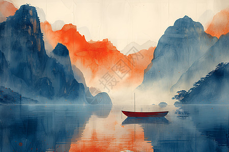 山谷间的红船背景图片