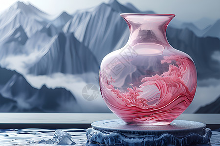 丹宁蓝山下的粉色花瓶图片