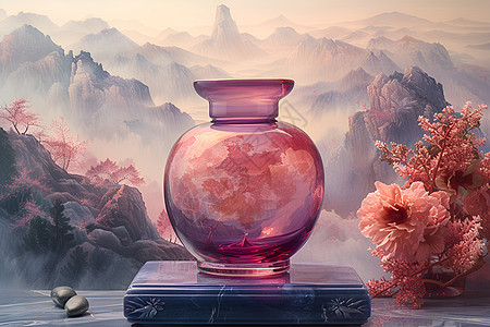 玻璃陶瓷底座上的玻璃花瓶插画