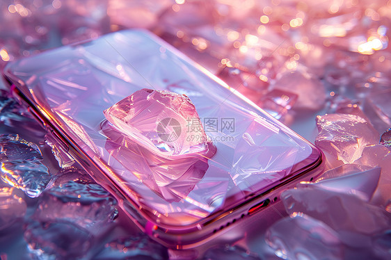 手机上的粉色水晶碎片图片