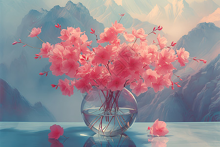 玻璃瓶中的粉色花朵图片