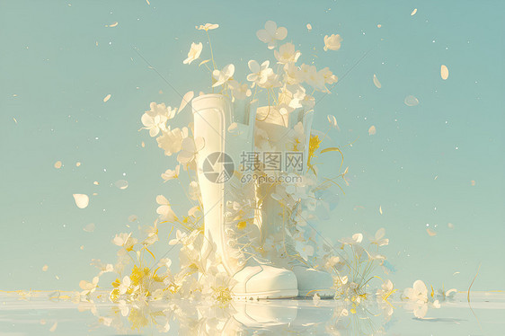 白色花靴图片