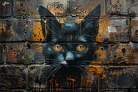 黑猫街头涂鸦图片