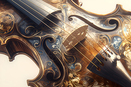 高贵金色花纹小提琴背景图片