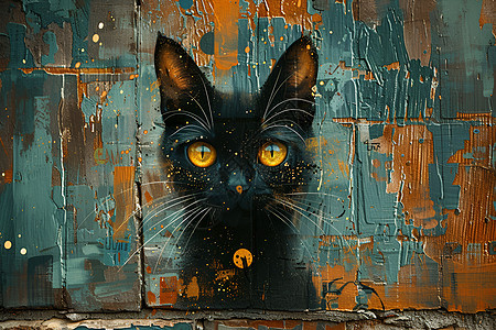 猫咪在砖墙上图片