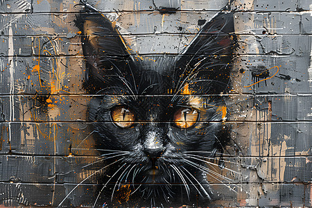 墙角黑猫艺术图片