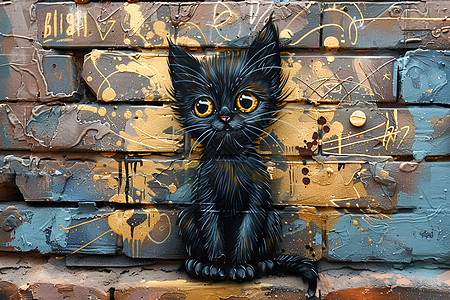 黑猫涂鸦墙图片