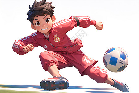 红衣男孩踢足球背景图片