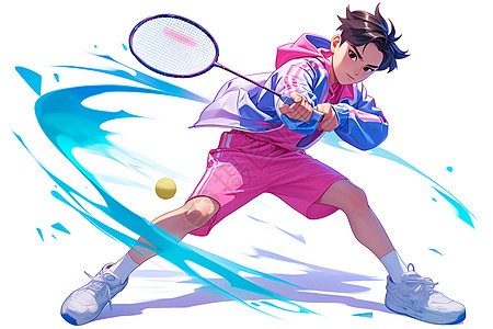 粉色薰衣草打网球的男子插画