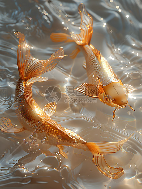 水中闪烁的金色锦鲤图片