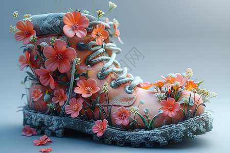 花朵与靴子图片