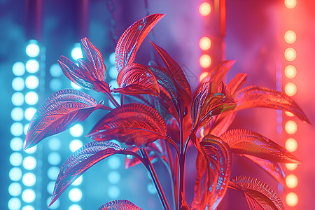 光影红叶花和玻璃棕榈树图片