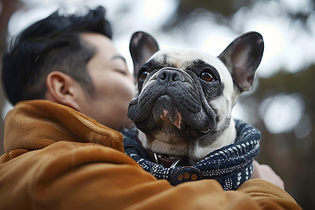 拥抱狗狗的男人图片