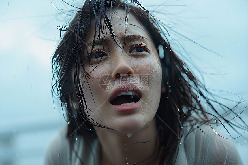 雨中凌乱的女人图片