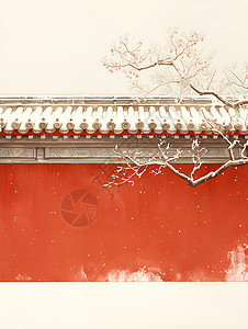 冬日红墙图片