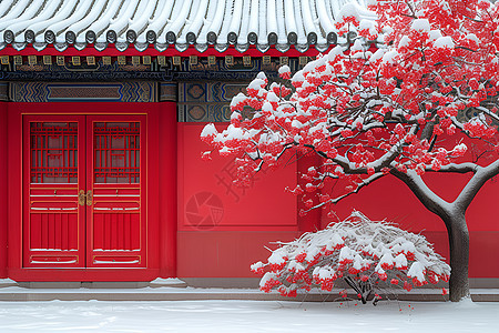 雪景里的梅花背景图片