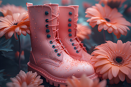 花海中的粉色靴子图片