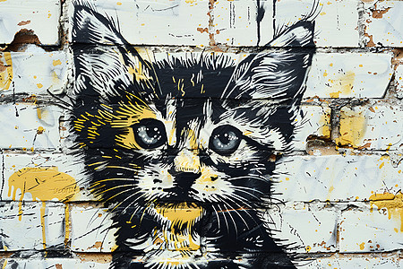 墙壁上的猫咪涂鸦图片