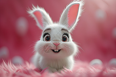 粉色背景中的欢快兔子图片